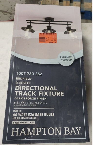 HAMPTON BAY Redfield 3-Light Directional Track Fixture, Dark Bronze Glass Shades