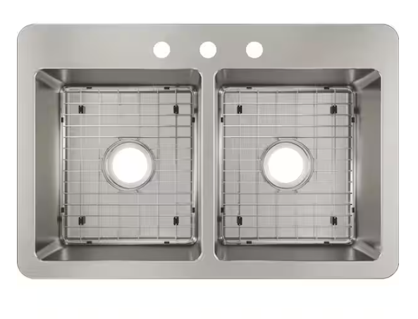 Elkay Avenue 33 in. Drop-In/Undermount Double Bowl 18-Gauge Stainless Steel Kitchen Sink w/ Accessories