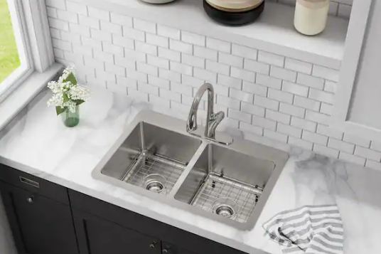 Elkay Avenue 33 in. Drop-In/Undermount Double Bowl 18-Gauge Stainless Steel Kitchen Sink w/ Accessories