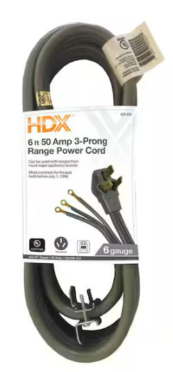HDX 6 ft. 6/3 50 Amp 3-Prong Range Power Cord, Grey