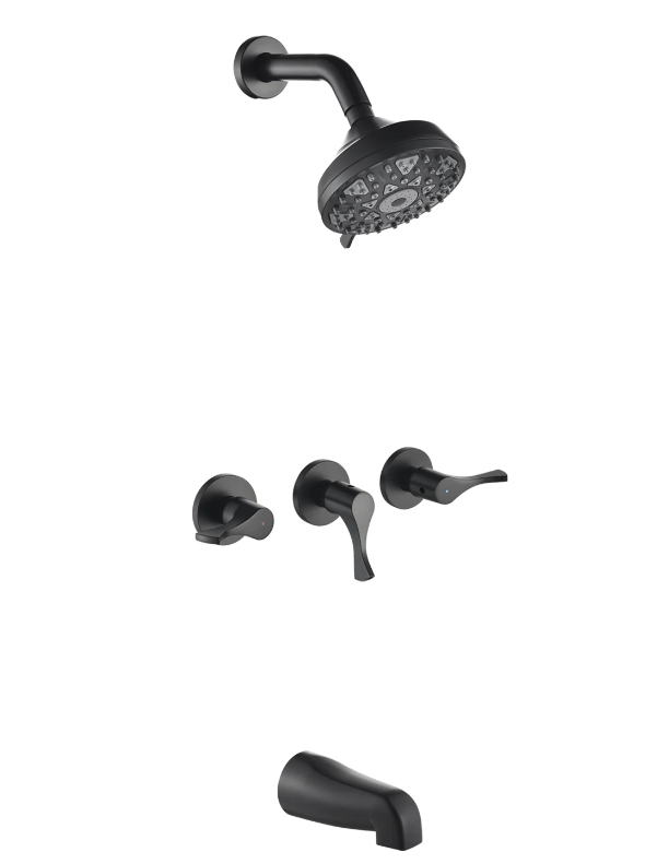3-Handle Tub & Shower Trim with Tub Spout Wall Mounted 6-Spray 5-Inch Round Bathtub and Shower Faucet For Bathroom