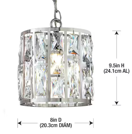 Home Decorators Collection Kristella 1-Light Chrome Crystal Pendant Light