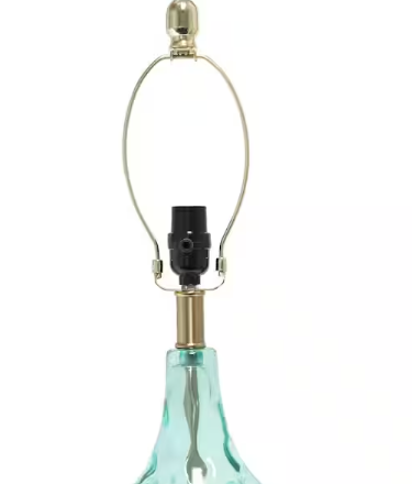 Elegant Designs 24 in. Blue Modern Refined Bubbly Colored Glass Table Lamp with White Linen Tapered Drum Shade