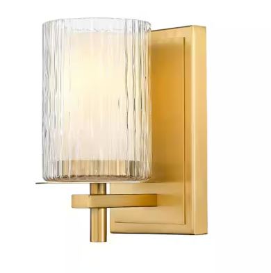 Grayson 4.75 in. 1-Light Modern Gold Wall Sconce with Clear - Etched Opal Glass Shade and No Bulb Included