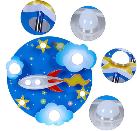 23.6 in. 8-Light Blue Creative Cartoon Universe Flush Mount Ceiling Light for Children's Room with Bulbs Included