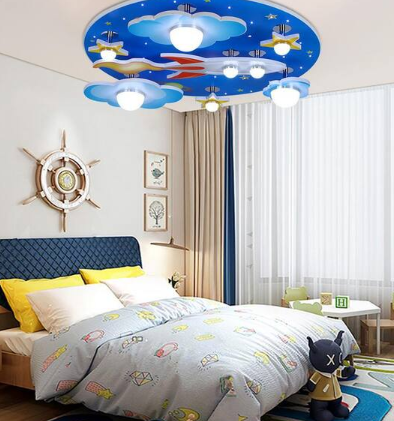 23.6 in. 8-Light Blue Creative Cartoon Universe Flush Mount Ceiling Light for Children's Room with Bulbs Included