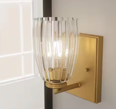 Hunter Rossmoor 1-Light Luxe Gold Wall Sconce with Glass Shade