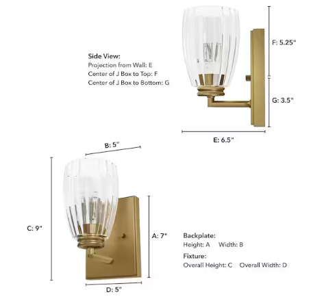 Hunter Rossmoor 1-Light Luxe Gold Wall Sconce with Glass Shade