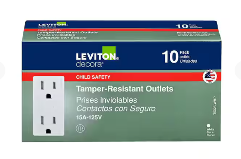 Leviton Decora 15 Amp 125 V Tamper Resistant Duplex Outlet/Receptacle, White (10-Pack) T5325-WMP