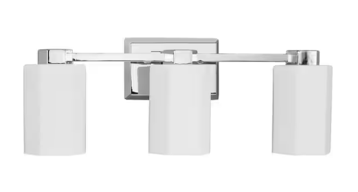 Estrada 22.37 in. 3-Light Polished Chrome Vanity Light with Opal Glass Shade