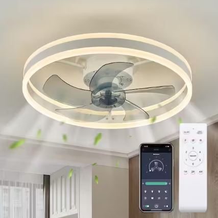 ANTOINE 20 in. LED Indoor White Ceiling Fan with Dimmable Lighting Low Profile Flush Mount Ceiling Fan with Remote