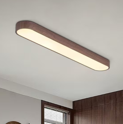 Y'INSP 5.51 In. 41W Modern Walnut Integrated LED Flush Mount with White Acrylic Shade, Minimalist Dimmable LED Ceiling Light