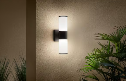 Hampton Bay Hartford 14.25 in. Millennium Black Hardwired LED Smart Cylinder Outdoor Wall Light Sconce Powered by Hubspace