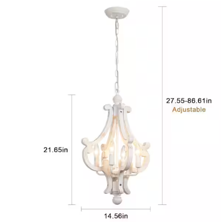 Eron 4-Light White Orb Farmhouse Chandelier Rustic Antique Wooden White Shade French Country Kitchen Island Pendant