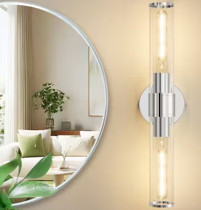 Deyidn 19.84 in. 2-Light Chrome Vanity Lights Fixtures with Clear Glass Shape Wall Mount Lamp for Bathroom, Living Room