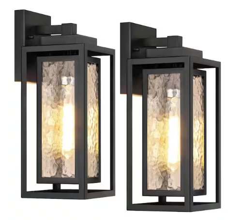 Rottogoon 15.78'' Modern Black Water Ripple Outdoor Wall Lantern, 2 Pack Waterproof Wall Lights Fixture for Patio Outdoor Indoor