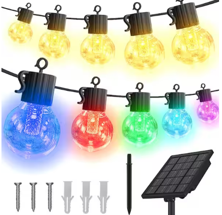 AVATAR CONTROLS 25-Lights 50 ft. Outdoor Solar Integrated LED Globe String Light Warm RGB Tunable with 8-Lighting Modes