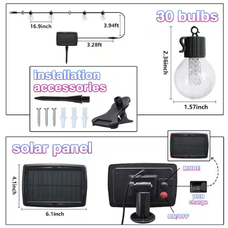 AVATAR CONTROLS 25-Lights 50 ft. Outdoor Solar Integrated LED Globe String Light Warm RGB Tunable with 8-Lighting Modes