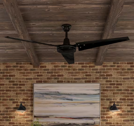Hampton Bay Industrial 60 in. Indoor/Outdoor Black Ceiling Fan with Wall Control, Downrod and Powerful Reversible Motor
