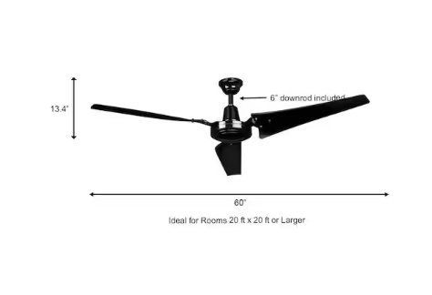 Hampton Bay Industrial 60 in. Indoor/Outdoor Black Ceiling Fan with Wall Control, Downrod and Powerful Reversible Motor
