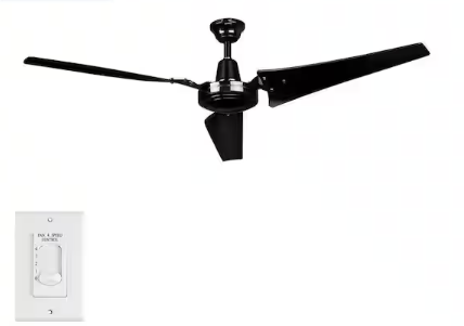 Hampton Bay Industrial 60 in. Indoor/Outdoor Black Ceiling Fan with Wall Control, Downrod and Powerful Reversible Motor