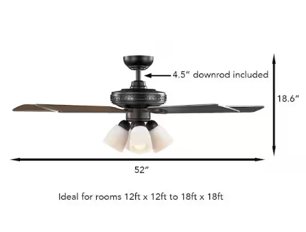 Hampton Bay 52 in. Burgess Matte Black Indoor LED Smart Ceiling Fan with Light Kit and Remote Control Powered by Hubspace