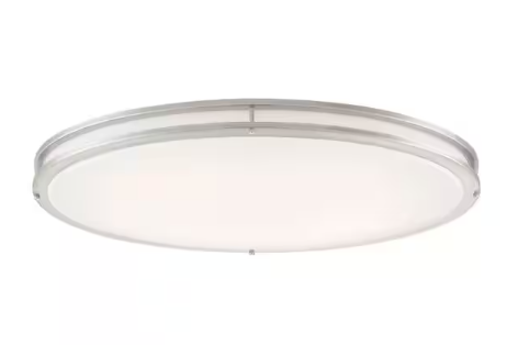 Commercial Electric 1-Pack Commercial Electric 32 in. Modern Brushed Nickel Dimmable Integrated LED Flush Mount for Kitchens