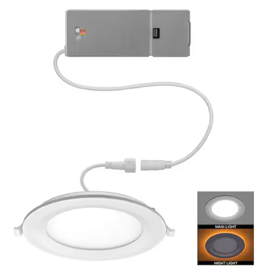 Commercial Electric 6 in. Canless Adjustable CCT Integrated LED Recessed Light Trim with Night Light 900 Lumens New Construction Remodel