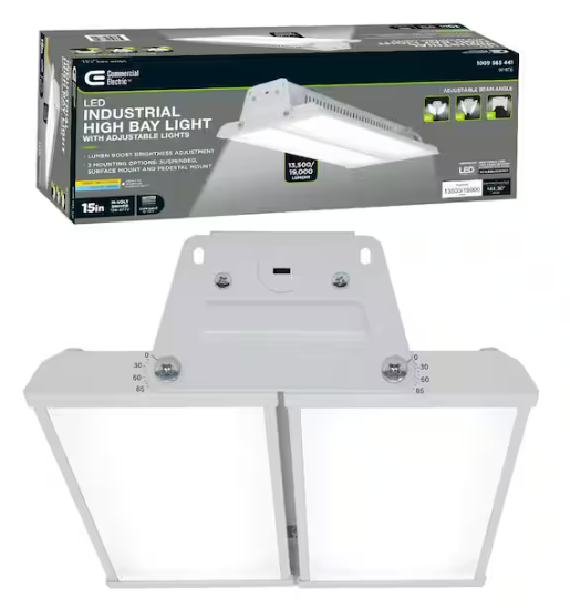 Commercial Electric 1-Pack 15 in. 19000 Lumens 120-277V Dimmable Adjustable Beam Selectable CCT and Lumens Integrated LED High Bay Light