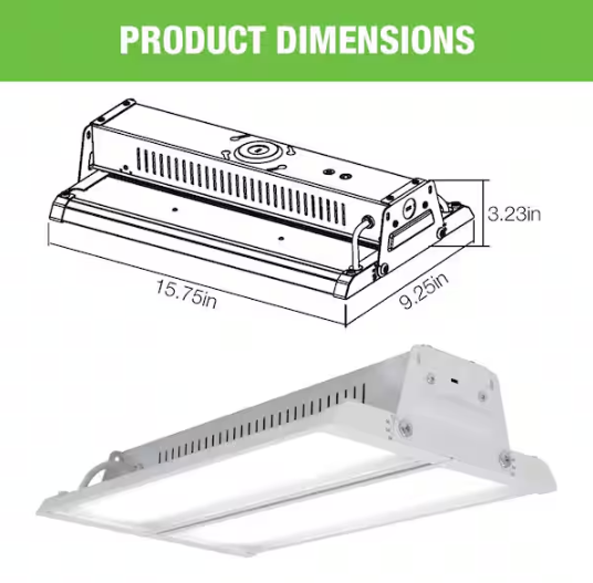 Commercial Electric 1-Pack 15 in. 19000 Lumens 120-277V Dimmable Adjustable Beam Selectable CCT and Lumens Integrated LED High Bay Light