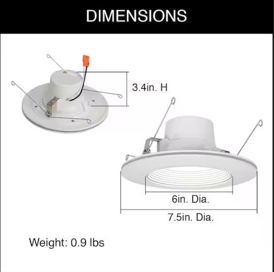 Commercial Electric 6 in. Adjustable CCT Retrofit Integrated LED Recessed Downlight Trim with Night Light 670LM Kitchen Lighting Dimmable