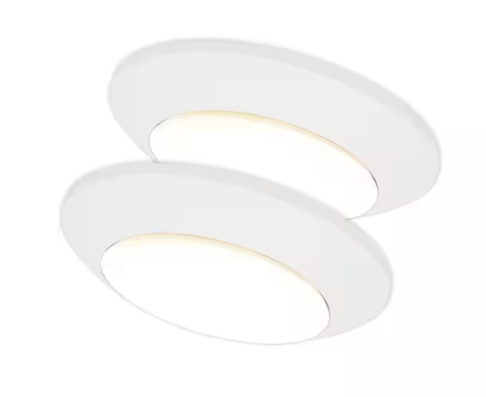 Commercial Electric 7 in. Matte White Slim LED Flush Mount 854 Lumens Soft White 3000K Indoor Bedroom Closet Kitchen Lighting (2-Pack)