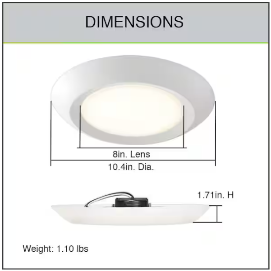 Commercial Electric 10 in. 18-Watt Adjustable CCT Disk Light LED Flush Mount Light Fixture 1500 Lumens J-Box Compatible 120V Dimmable