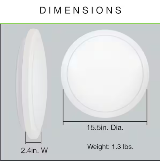 Commercial Electric 16 in. Low Profile LED Flush Mount Round Closet Light Fixture 1700 Lumens 3000K 4000K 5000K Dimmable Hallway Stairwell