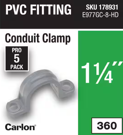 Carlon 1-1/4 in. Electrical PVC Conduit Clamp (5-Pack) (E977GC-8-HD)