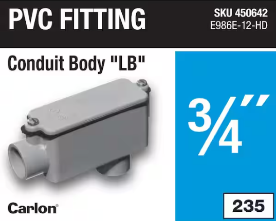 Carlon 3/4 in. Sch. 40 and 80 Electrical PVC Type-LB Conduit Body (E986E-12-HD)