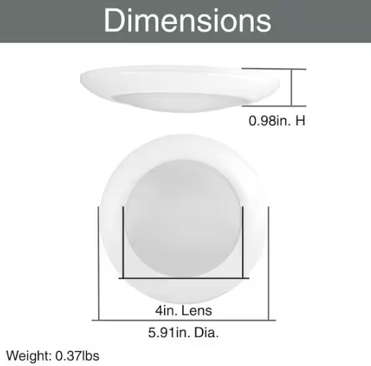 Commercial Electric 1-Pack 4 in. LED Surface Mount Downlight Flush Mount Disk Light Fixture, 800 Lumens, Selectable CCT 2700K-5000K