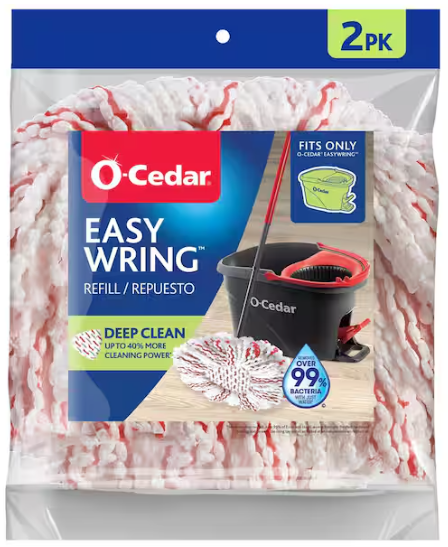 O-Cedar EasyWring Deep Clean Spin Mop Head Replacements, 40% More Scrubbing Power, Washable Microfiber Refills (2-Pack)