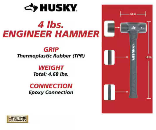 Husky 4 lb. Engineer Hammer with 14 in. Fiberglass Handle