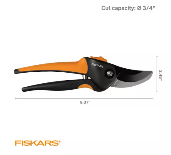 Fiskars 3/4 in. Cut Capacity 9.4 in. Steel Blade Bypass Pruning Shears with SoftGrip Handles