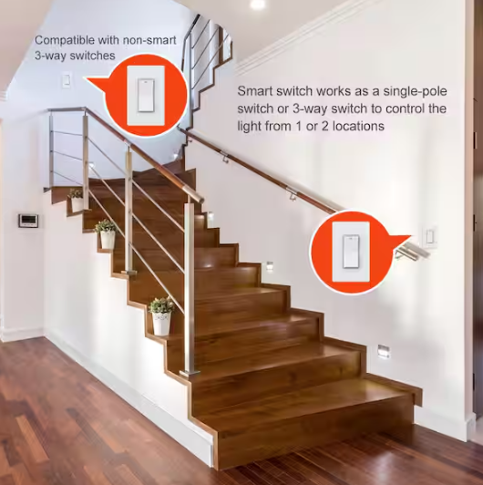 Commercial Electric 10 Amp 3-Way Smart Home Specialty Light Switch with Wi-Fi and Bluetooth Technology, White, Powered by Hubspace (1-Pack)