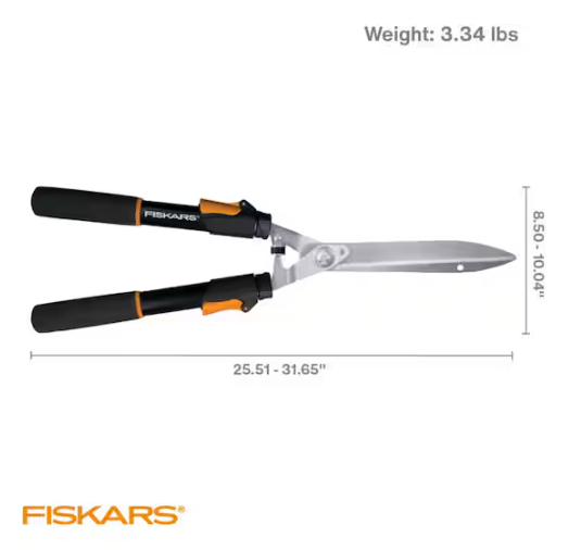 Fiskars 9 in. Power-Lever Steel Blade Telescoping Steel Handle Hedge Shears