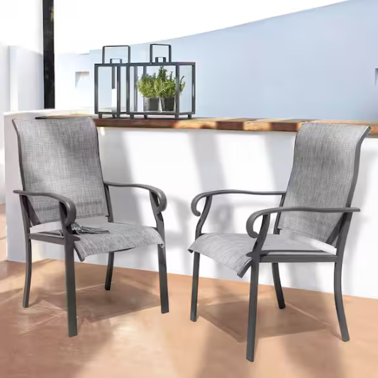 Nuu Garden Light Gray Textilene Metal Outdoor Patio Chairs (2-Pack)