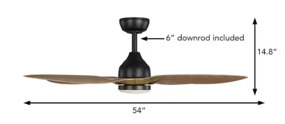 Hampton Bay- Melba 54 in. Indoor/Outdoor Matte Black Ceiling Fan with Remote and White Color Changing Integrated LED