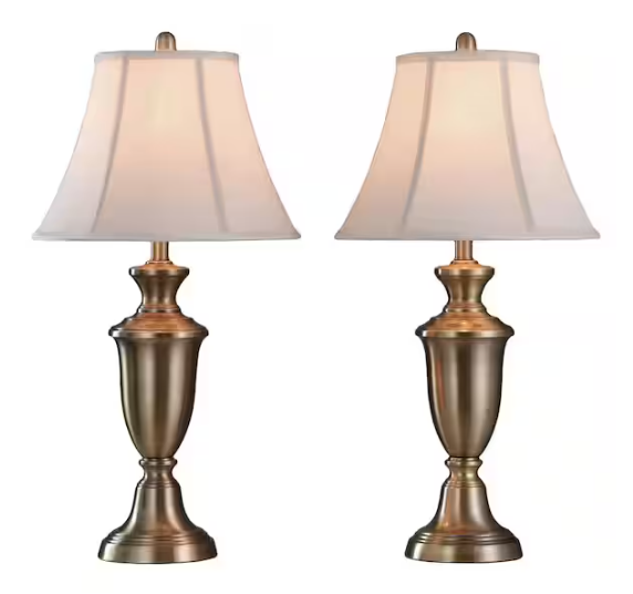 StyleCraft 30.5 in. Antique Brass Table Lamp with White Softback Silk Fabric Shade