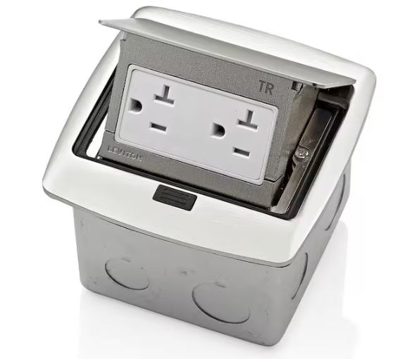 Leviton Pop-Up Floor Box with 20 Amp, Tamper-Resistant Outlet, Brushed Nickel PFTR2-BN