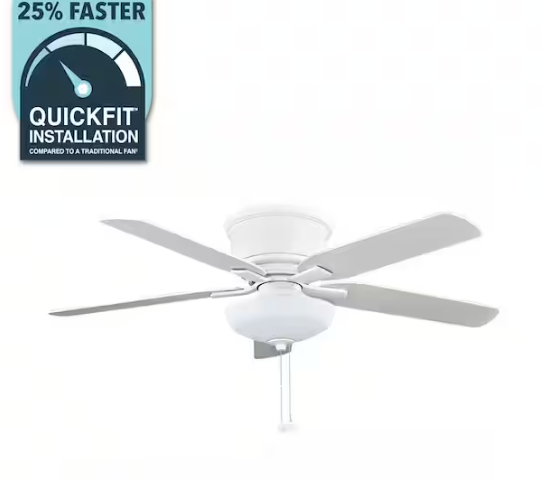 Hampton Bay Holly Springs Low Profile 52 in. LED Indoor Matte White Ceiling Fan with Light Kit