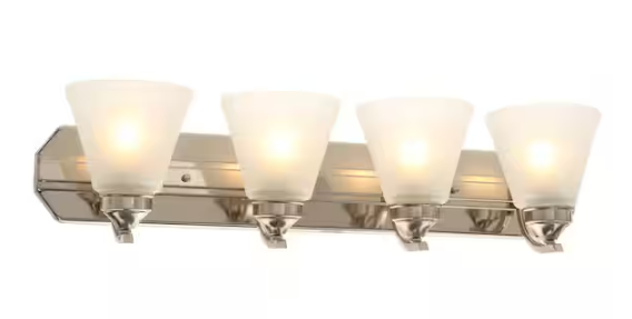 Hampton Bay Tavish 30 in. 4-Light Brushed Nickel Classic Vanity with Frosted Glass Shade