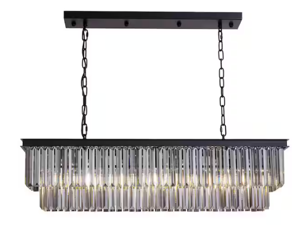 SILJOY 40 in. 7-Light Black Modern Matte Black Crystal Chandelier Linear Farmhouse Kitchen Island Dining Room Pendant Lighting