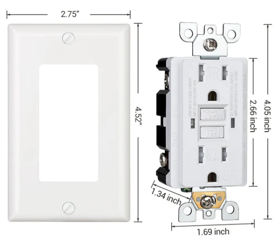 DEWENWILS 15A GFCI Outlet Receptacle, Self-Test GFCI with LED Indicator, Tamper Resistant, Weather Resistant, Decorative Wallplate Included, 2-Pack, White-HGFB15B